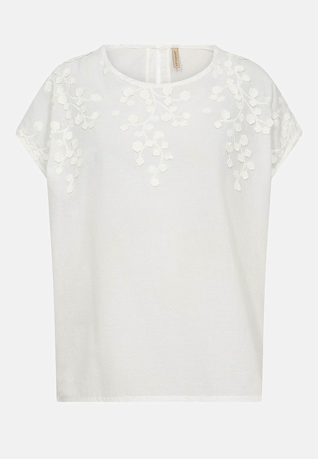 Bluse med blomsterapplikationer og broderi