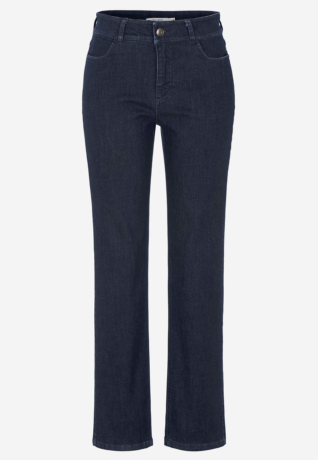 Lige jeans i denim med superstræk - to længder